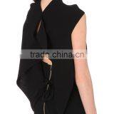 Wholesale Women Apparel Cap Sleeves Cowl Neck Textured Asymmetric Hem Wool-crepe Blouse(DQE0262T) thumbnail-5