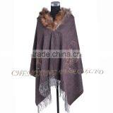 CX-B-P-44F Ladies Latest Design Genuine Raccoon Fur Collar Wool Cashmere Fringed Pashmina Shawl thumbnail-5