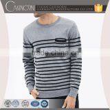 Navy Stripes Crew Neck Cotton Long Sleeve Men Pullover Sweater With Chest Pocket thumbnail-1