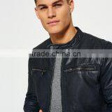 Classic Real Hero Collarless Round Neck Biker Waterproof Leather Men Jacket thumbnail-4