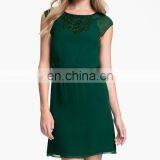 CHEFON Glittering beaded neckline cap sleeve emerald green evening dress