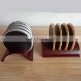 black leather zinc alloy cup coasters with metal stand holder