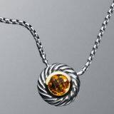 925 Silver Jewelry Large Citrine Color Classics Necklace(N-056)