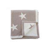 Wholesale Thick Plush 100% Cotton Brown Blue Baby Reversible Star Knit Blanket for Sale thumbnail-4