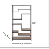 61.8 In. Light Brown/Black Metal 5-shelf Etagere Bookcase With Open Back thumbnail-3