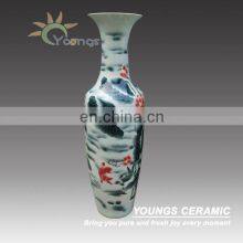 Hand Painted Lotus Fish Large Decorative Floor Vase