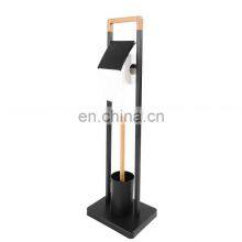Hot Sale Iron Powder Coating Toilet Brush With Paper Roll Holder Stainless Steel Standing Black Toilet Brush Holder