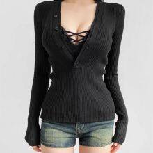 Pure Desire Style Sexy V-neck Slim Knitted Shirt Spring New Style Spicy Girl Style Lace Inner Long Sleeve Bottom Top thumbnail-3