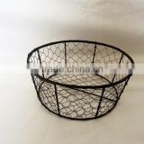 WIRE BASKET WITH WILLOW RIM,vintage metal baskets