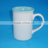 Handle Porcelain Glazed Mug,Inner Blue & Outer White