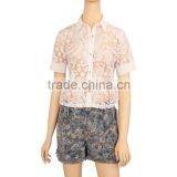 2015 Short Sleeve Ladies Tops Women White Lace Blouse thumbnail-2