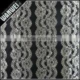 Black Double Flowers With Bright and Resilient Mesh for Wedding Dress Chantilly Lace Plain Yarn Polyester Nylon Lace Fabric