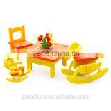 3D Assembling Mini Furniture Rocking Horse Rocking Chair And Table Set For Kindergarten Wooden Toy thumbnail-1