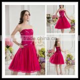 Real Sample Strapless A-line Beaded Pleated Red Flower Short Mini Homecoming Dress xyy07-023