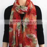 Green and Red Flower Printed Viscose Scarf thumbnail-1