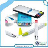 Ball point pen set in plastic box, 5 in 1 highlighter pen