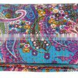 RTHKG-6 Traditional Handmade Purple Paisley Cotton Fabric Patchwork Gudri Throw Kantha Vintage Bedspread Wholesaler Jaipur thumbnail-4