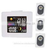 Professional Wireless Weather Station White Alarm Clock With Backlight Indoor Outdoor Temperature Humidity 3 Tramsmitters thumbnail-1