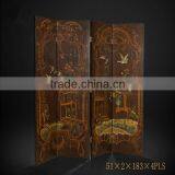 Traditional Hand Painting Three Door Folding Screen, Retro Furniture Decorative Wooden Floor Screen With Crackle thumbnail-3