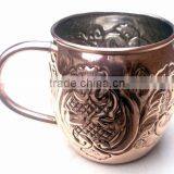 NICELY EMBOSSED 100% PURE COPPER BARREL MOSCOW MULE MUG NICKEL LINED thumbnail-3
