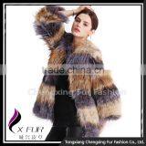 CX-G-A-233 Women Elegant Genuine Knitted Red&Silver Fox Fur Coat thumbnail-5