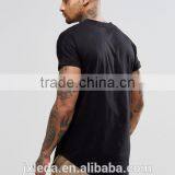 Men Summer 100% Cotton Jersey Asymetric Hem Plain Crew Neck Black T-shirt Wholesale OEM Suppliers thumbnail-2
