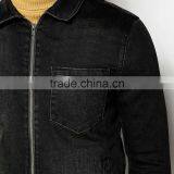 Slim Fit Zipper Black Denimmen's Jeans Jacket Black Customized Wholesale thumbnail-3