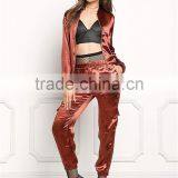 MGOO Custom Made Brown Satin Shiny Bomber Jackets Women Outwear Spring Tops Latest New Designs Tops thumbnail-3