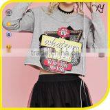 Wholesale Crew Neck Custom Grey Crop Top Hoodies Sweatshirts Women thumbnail-1