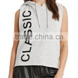 Women's Grey Casual Letter Print Sleeveless Thick Hoodie Tank Top T Shirt thumbnail-1