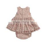 High Quality 2 Pcs Set Baby Girl Lace Dress and Shorts thumbnail-2