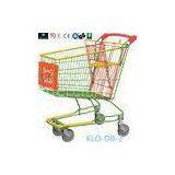 Colorful Zinc Plated Supermarket Shopping Trolley With Advertisement Board 100L