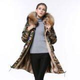 Fashion good quality army green faux fur camouflage coat for winter
