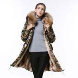 Fashion Good Quality Army Green Faux Fur Camouflage Coat for Winter