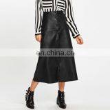 Fashion Ladies High Waist A-Line Button Up Long PU Leather Midi Skirt thumbnail-2