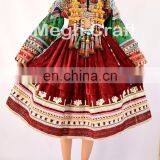 Handmade Balochi Tribal Ethnic Dress - Afghan Kuchi Silk Embroidered Tassels Frock -Ethnic Kuchi Banjara Coins Dress