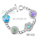 Newly Developed Fastener Silver Chain and Enamel Button Bracelet