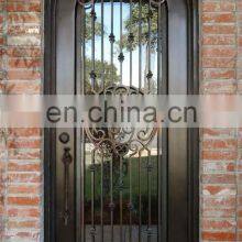Patio Exterior Metal Gate Popular Handmade Grill Design Single Leaf Privacy Frosted Glass Entrance Wrought Iron Door thumbnail-4