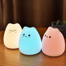 Colorful Small Cat Silicone LED Night Light for Kids Children Table Lamp Bedroom Light Changing Tap Soft Night Light thumbnail-1