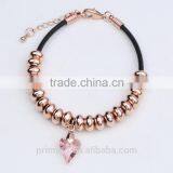 Fashion Austrian Crystal Plated Bracelets Leather Rope Heart Love Beads Bangles Jewelry thumbnail-5