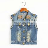 ss new fashion punk style jean vest with hole and golden beadings on top collar,china supplier