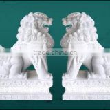 Stone fu dog statue white marble hand carved for home garden hotel restaurant from Vietnam