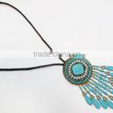 Blue How Lite With Natural Stone Wax Cotton Thread Necklace, Stone Necklace WT9 thumbnail-1