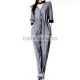 Women's V Neck Long Pants Jumpsuit Overall With Waist Rope L1271 thumbnail-1