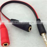 Black/Red 3.5mm Port Stereo AUX Jack 1 Male to 2 Female Y Splitter Earphone Audio Cable15cm cabletolink top quality