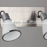 Glass Double Wall Lamp With Brushed Nickel Finish With Power Outlet thumbnail-1