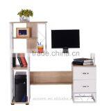 HomCom 52" Multi Level Tower Office Workstation Computer Desk - White and Oak thumbnail-1