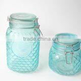 Turquoise Rooster Embossed Glass Jar With Metal Clip Fastening thumbnail-1