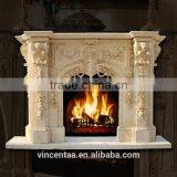 Beige Marble Antique Fireplace Luxury Fireplace Mantel thumbnail-2