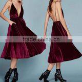 Sexy Low V-neckline Velvet Fabric Spaghetti Straps Cocktail Dress With Open Back Evening Party Gown 2016 HSD5799 thumbnail-1